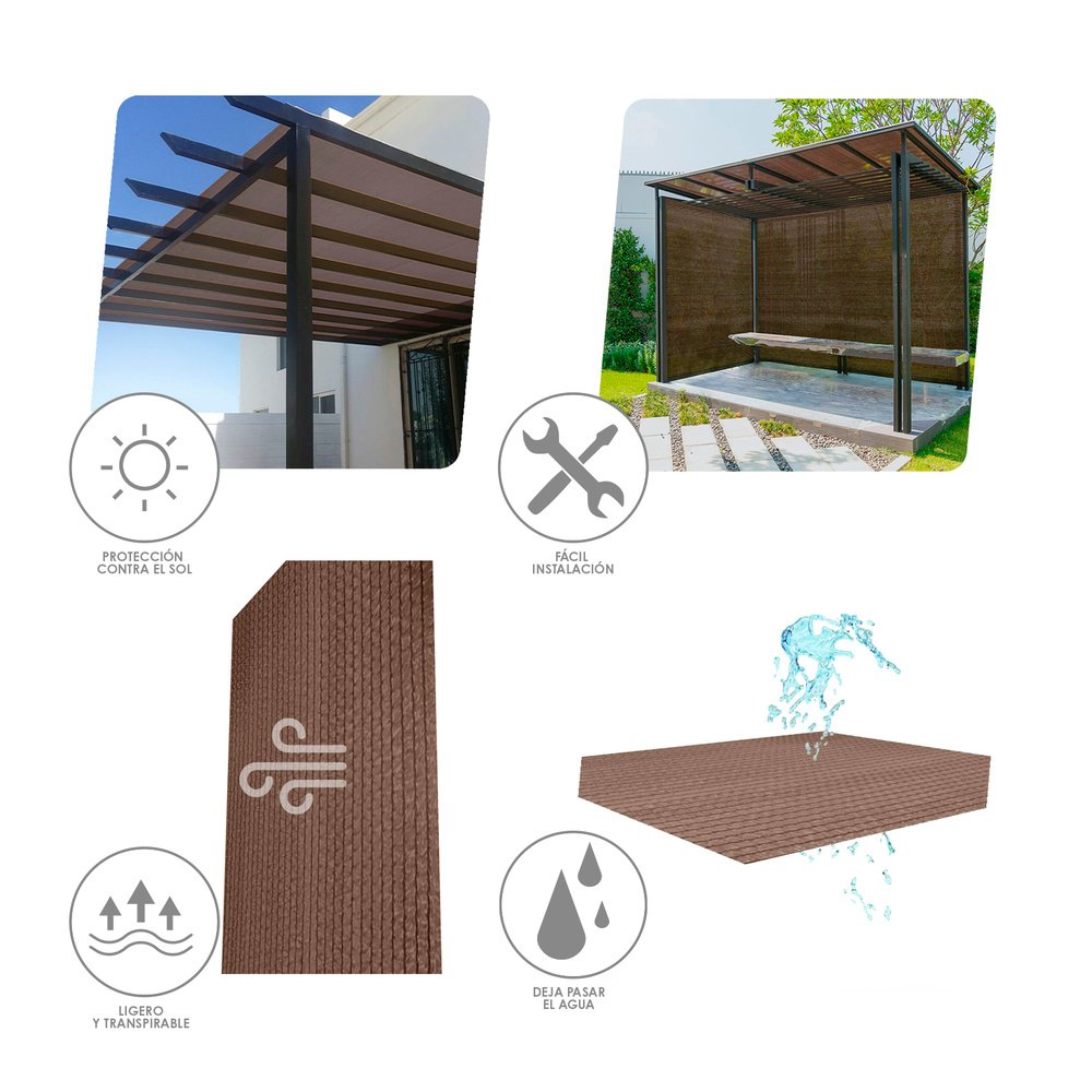 Malla Sombreo Plus 1,5 Metro Marron Rollo 50 Mts. Filo Reforzado Reduce Radiación, Malla Sombra, Malla Ocultacion, Sombra Patios - Imagen 3