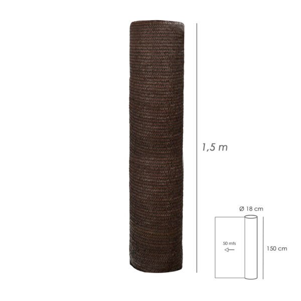 Malla Sombreo Rollo 1,5 x 50 metros, Reduce Radiación, Protección Jardín y Terraza, Regula Temperatura, Color Marrón - Imagen 2