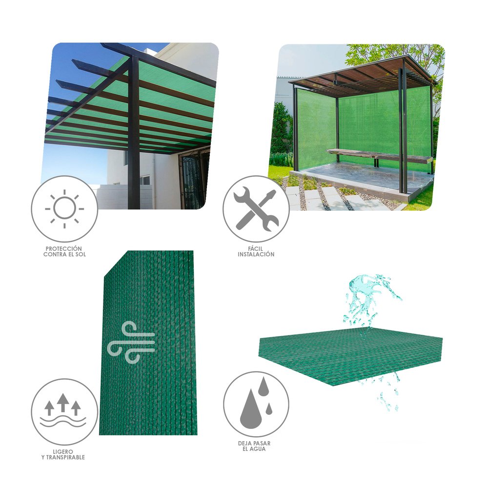 Malla Sombreo Rollo 2 x 50 metros, Reduce Radiación, Protección Jardín y Terraza, Regula Temperatura, Color Verde Claro - Imagen 3