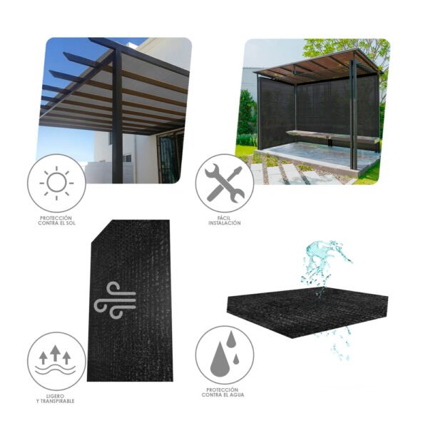 Malla Sombreo Negro 2,0 Metros Rollo 50 Metros, Reduce Radiación, Protección Jardín y Terraza, Regula Temperatura, Color Negro - Imagen 3