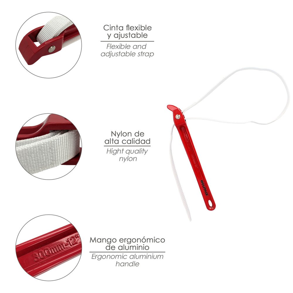 Llave Cinta Nylon Aluminio 30 cm.  Cinta De 98 cm. Llave De Filtro Aceite, Llave Para Tubos, Llave Aflojatodo, Llave De Correa. - Imagen 3