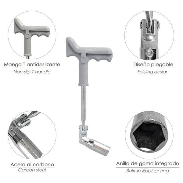 Llave Bujias Articulada 16 mm. Con Mango T - Imagen 3