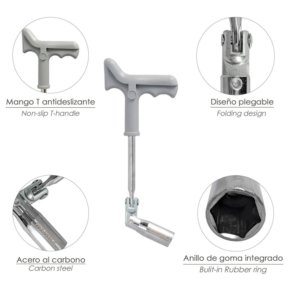 Llave Bujias Articulada 21 mm. Con Mango T - Imagen 3
