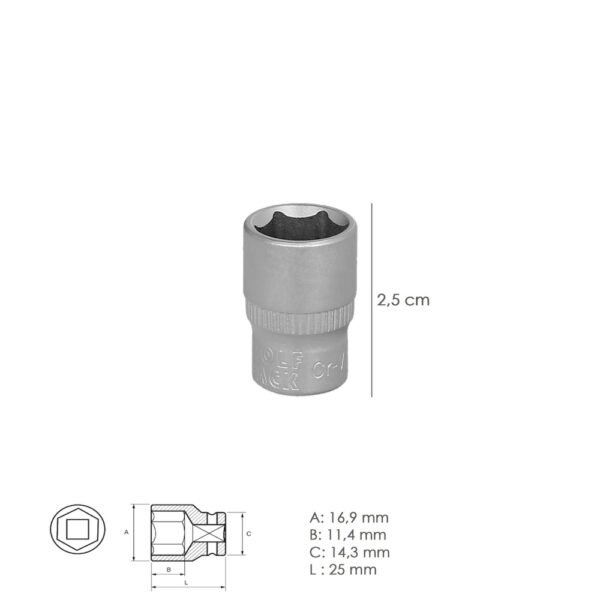 Llave Vaso 1/4" Hexagonal 12 mm. Perfil de 6 caras. Acero Cromo Vanadio, Aristas Redondas - Imagen 2