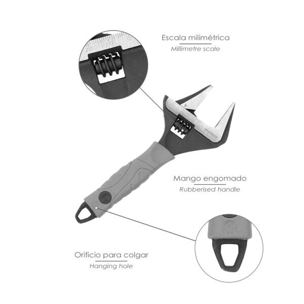 Llave Ajustable Gran Apertura Compact. Cromo Vanadio 6" Llave Inglesa, Llave De Expansion, Llave Gran Apertura - Imagen 4