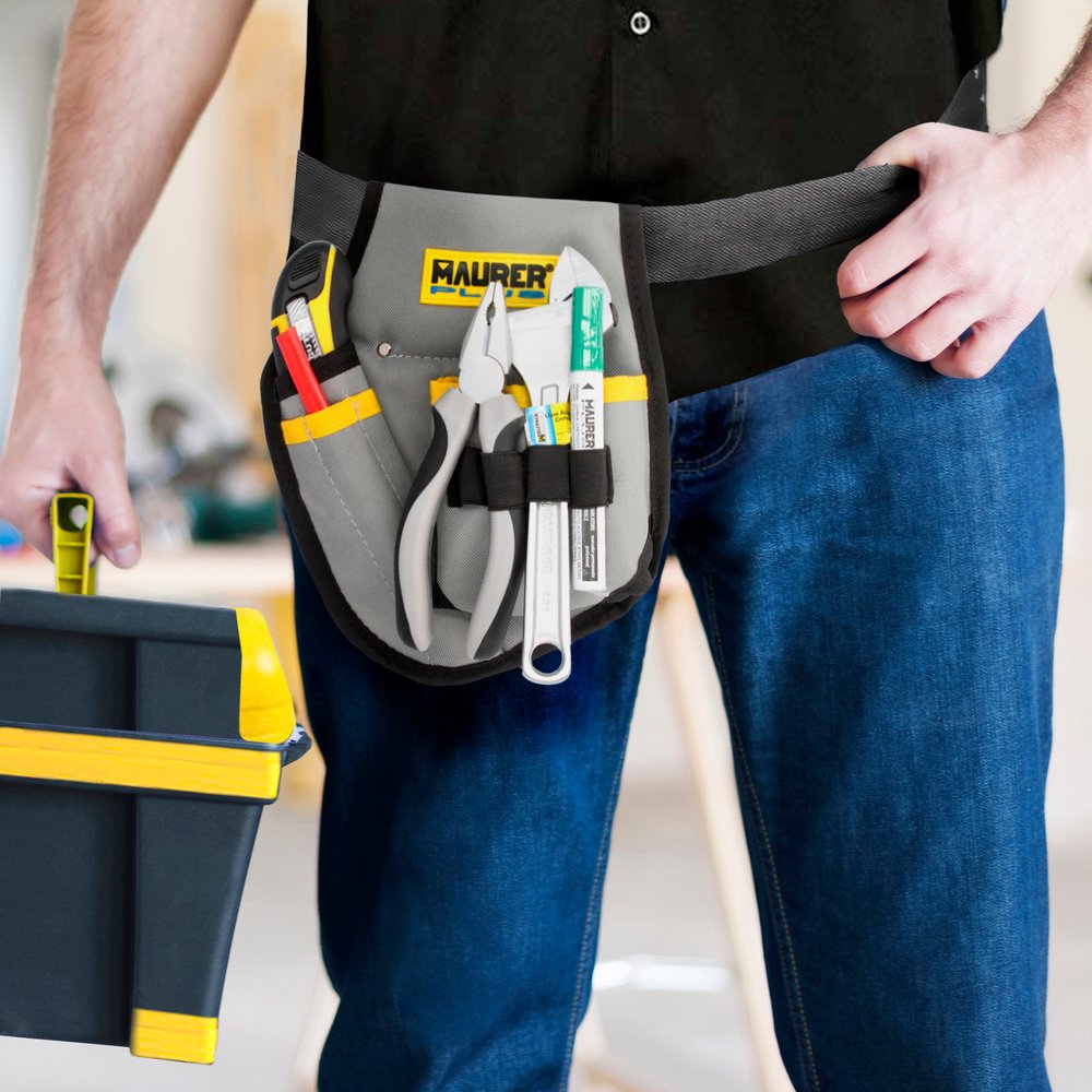 Funda Bolsa Porta Herramientas Para Cinturon Con 3 Bolsillos y 4 Elasticos. Portaherramientas Electricista Multibolsillos - Imagen 5