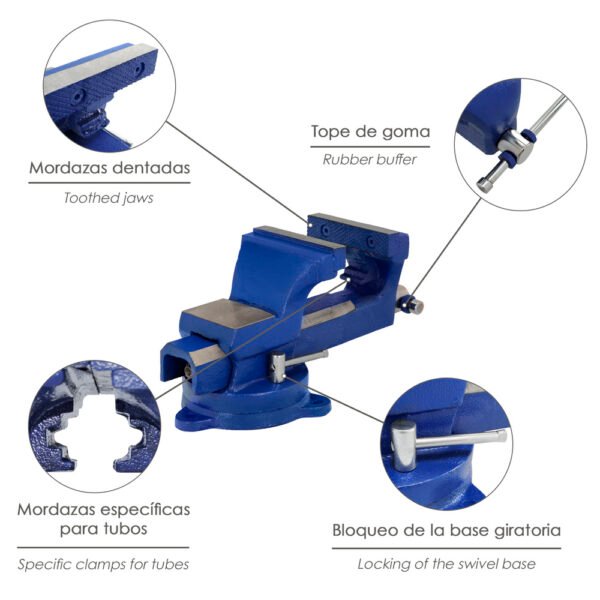 Tornillo Banco Giratorio Heavy Duty 105 mm Banco De Mesa Giratorio, Tornillo Sujeción, Abrazadera De Banco, Tornillo Banco Tubos - Imagen 3