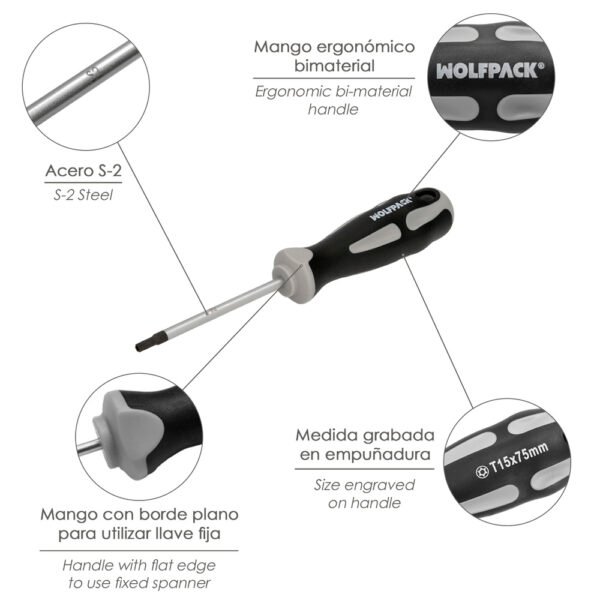 Destornillador Torx Inviolable Acero S2 Mango TPR Bimaterial. Medida T15 x Ø 5,0 x 75 mm. - Imagen 3