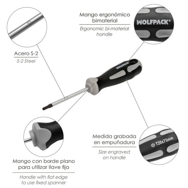 Destornillador Torx Inviolable Acero S2 Mango TPR Bimaterial. Medida T20 x Ø 5,0 x 75 mm. - Imagen 3