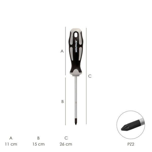 Destornillador Pozidriv Acero S2 Mango TPR Bimaterial. Medida PZ 2 x Ø 6 x 150 mm.  DIN5262. - Imagen 2