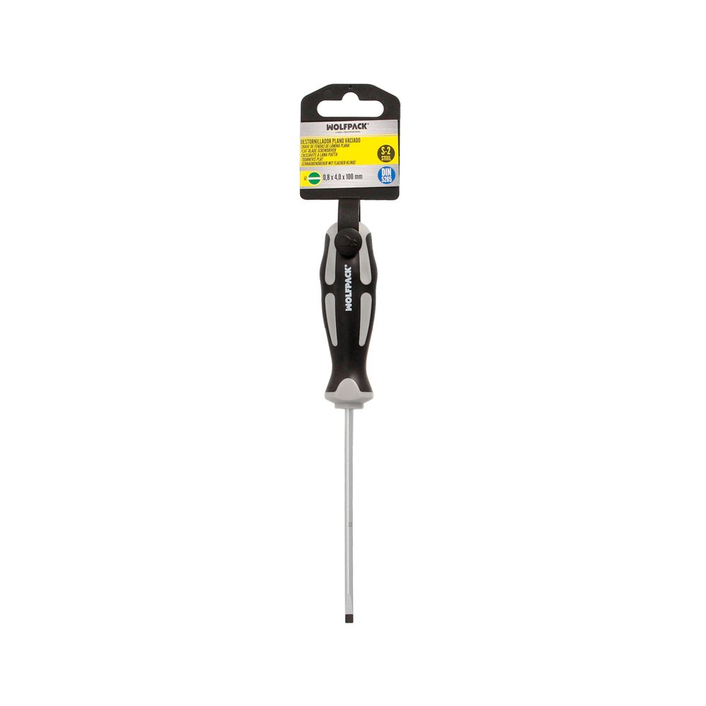 Destornillador Plano Vaciado Acero S2 Mango TPR Bimaterial. Medida 0,8 x Ø 4,0 x 100 mm.  DIN5265 - Imagen 6