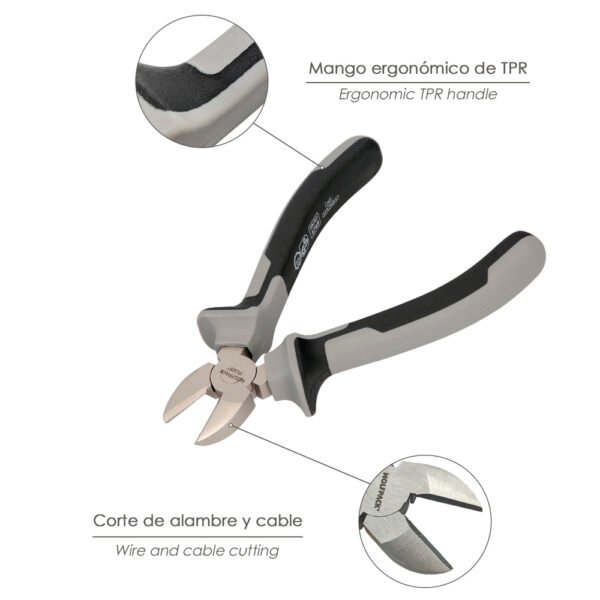 Alicates Corte Diagonal 175 mm. Acero Cromo Vanadio DIN-ISO 5749  Pelacables, Corta Cables, Pelador Cables - Imagen 3