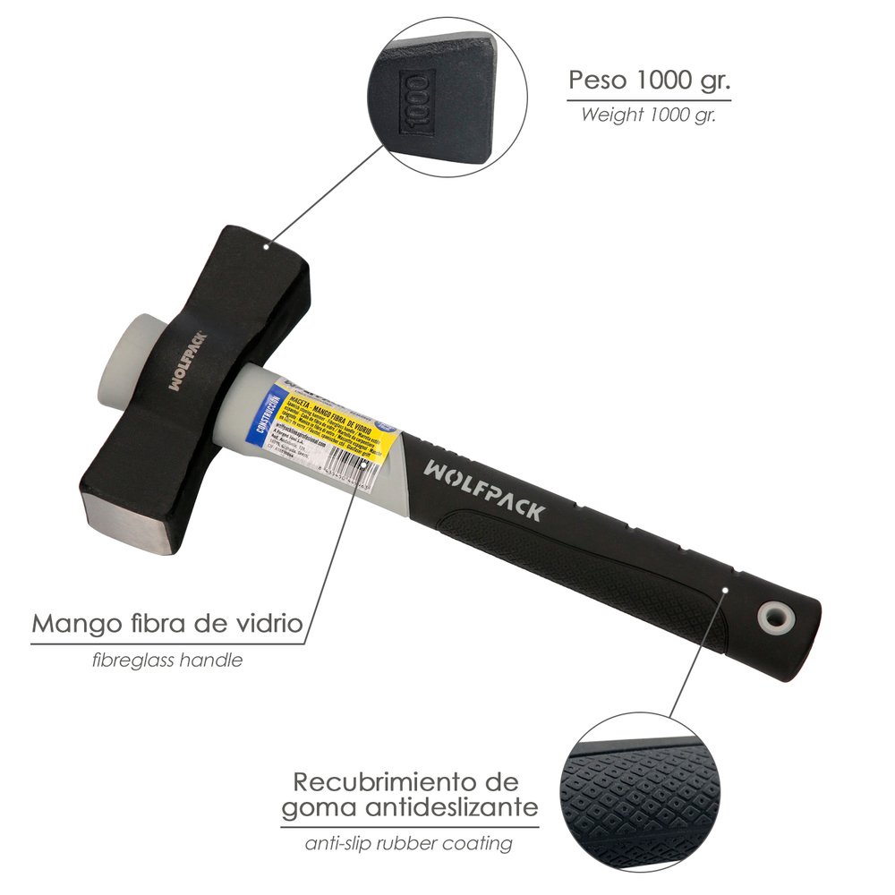 Maceta Mango Fibra Vidrio Mango Fibra Vidrio Con Empuñadura Antideslizante. 1000 Gramos 28 cm. - Imagen 3
