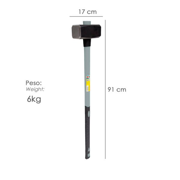 Maza Con Mango Fibra Vidrio 6 Kg. Cabeza Forjada, Con Anillo Anti Vibración, Maza / Porro - Imagen 2