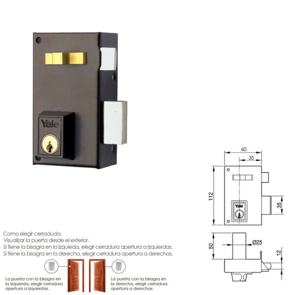 Cerradura Yale   56-a/hpr/60/ Derecha - Imagen 2