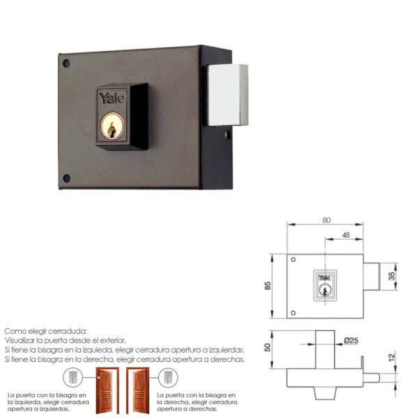 Cerradura Yale  124-a/hp/ 8/ Derecha - Imagen 2