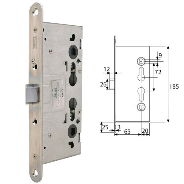 Cerradura Tesa Antipanico Cf60 /65 mm. frente Zincado - Imagen 2