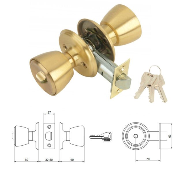 Pomo MCM 501B Con Llave y Condena Latonado Entrada 70 mm. - Imagen 2
