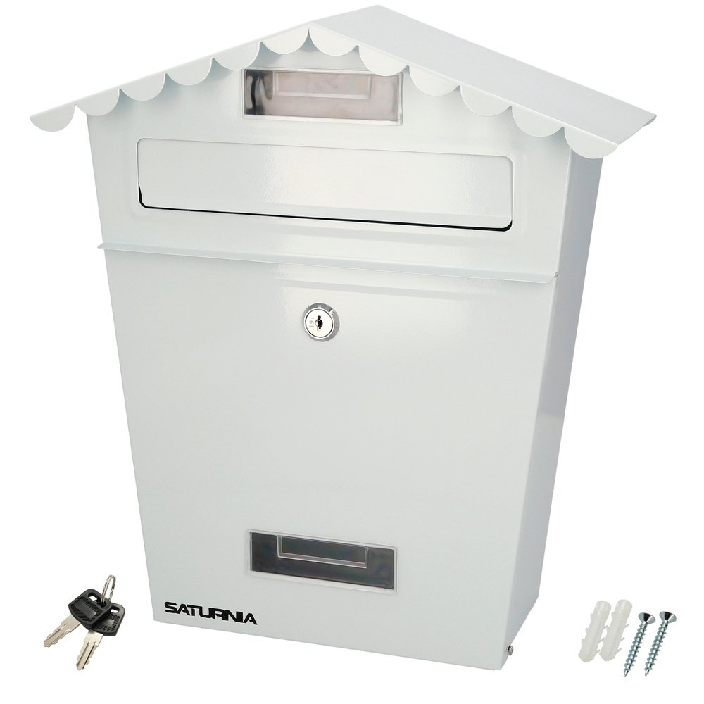 Buzon Exteriores House Blanco 330 x 125 x 365 (Alt.) mm. Con Tejado, Acero Pintado. Buzon Pared, Buzon Cartas, Buzon Correos