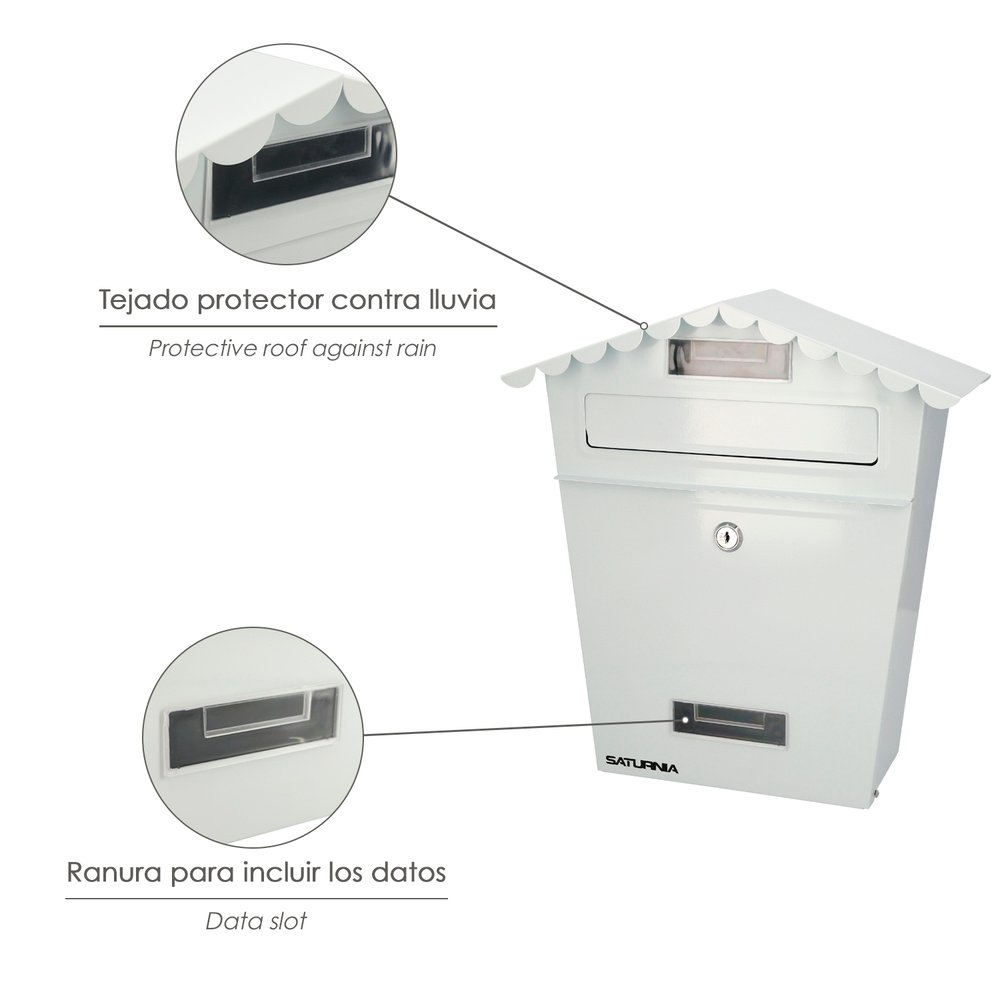 Buzon Exteriores House Blanco 330 x 125 x 365 (Alt.) mm. Con Tejado, Acero Pintado. Buzon Pared, Buzon Cartas, Buzon Correos - Imagen 3