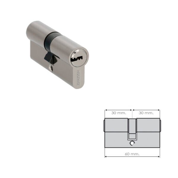 Cilindro Seguridad 30x30 mm. Leva Larga Niquelado Con 5 llaves - Imagen 2
