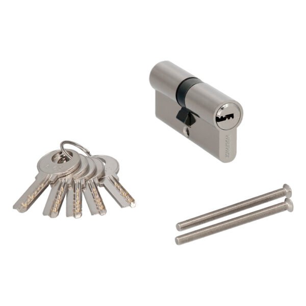 Cilindro Seguridad 30x30 mm. Leva Larga Niquelado Con 5 llaves - Imagen 3