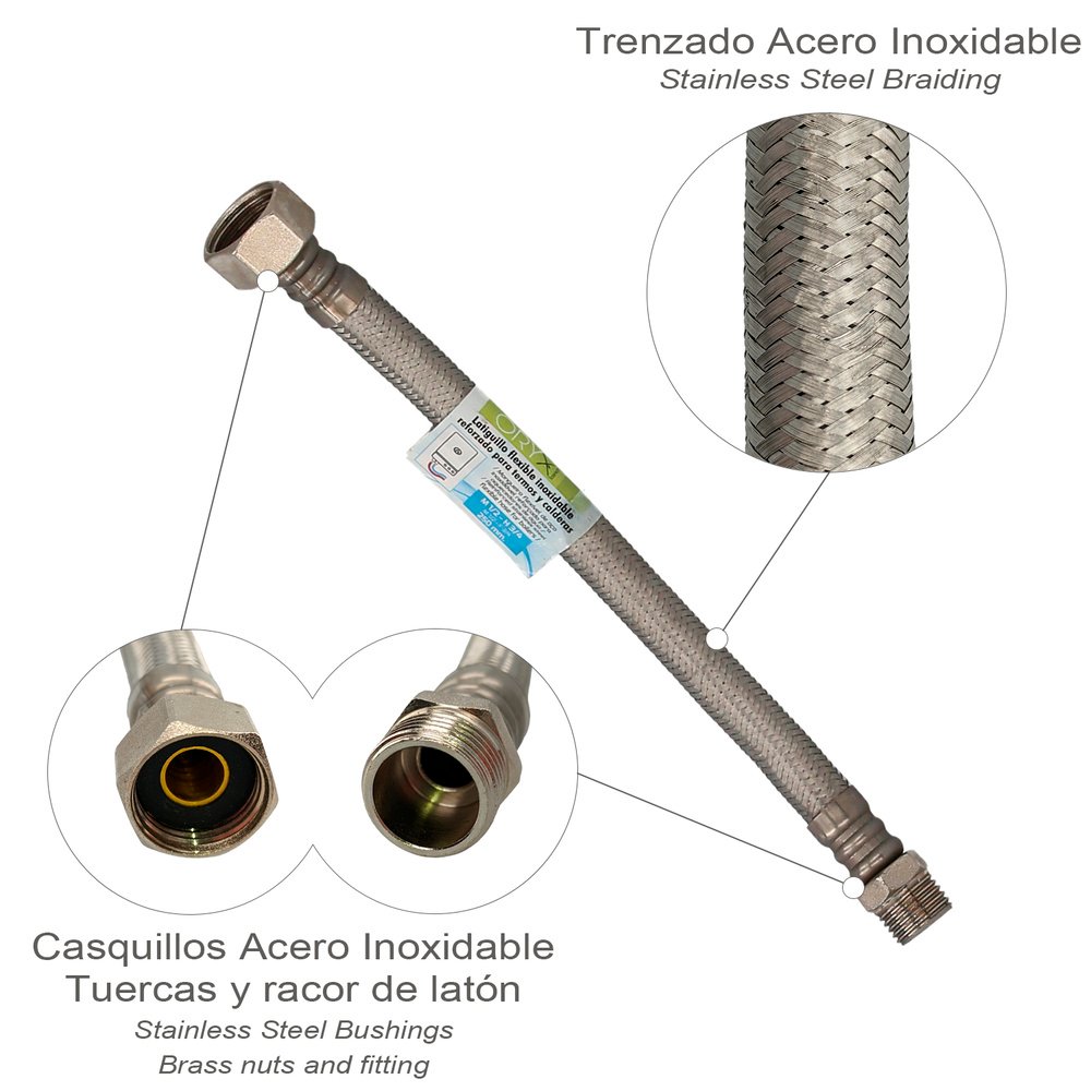 Latiguillo Flexible Reforzado Acero Inoxidable Termo Macho 1/2" - Hembra 3/4" Longitud 250 mm - Imagen 2