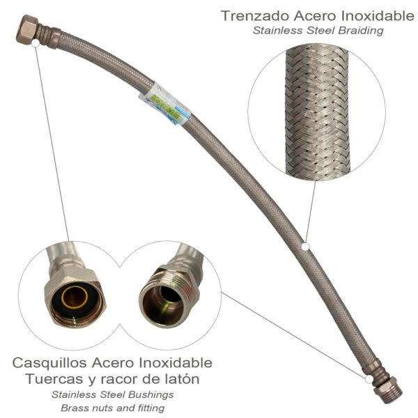 Latiguillo Flexible Reforzado Acero Inoxidable Termo Macho 1/2" - Hembra 1/2" Longitud 500 mm - Imagen 2