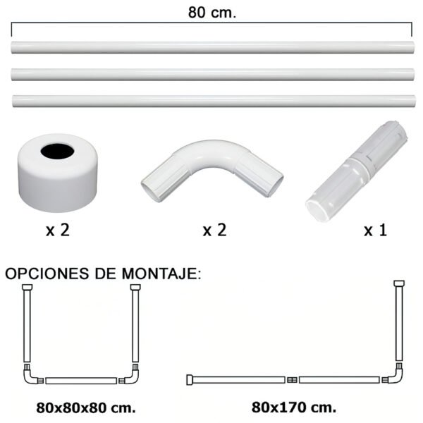 Barra Para  Cortina Ducha Universal Aluminio Blanco 80 x 170 cm. - Imagen 2