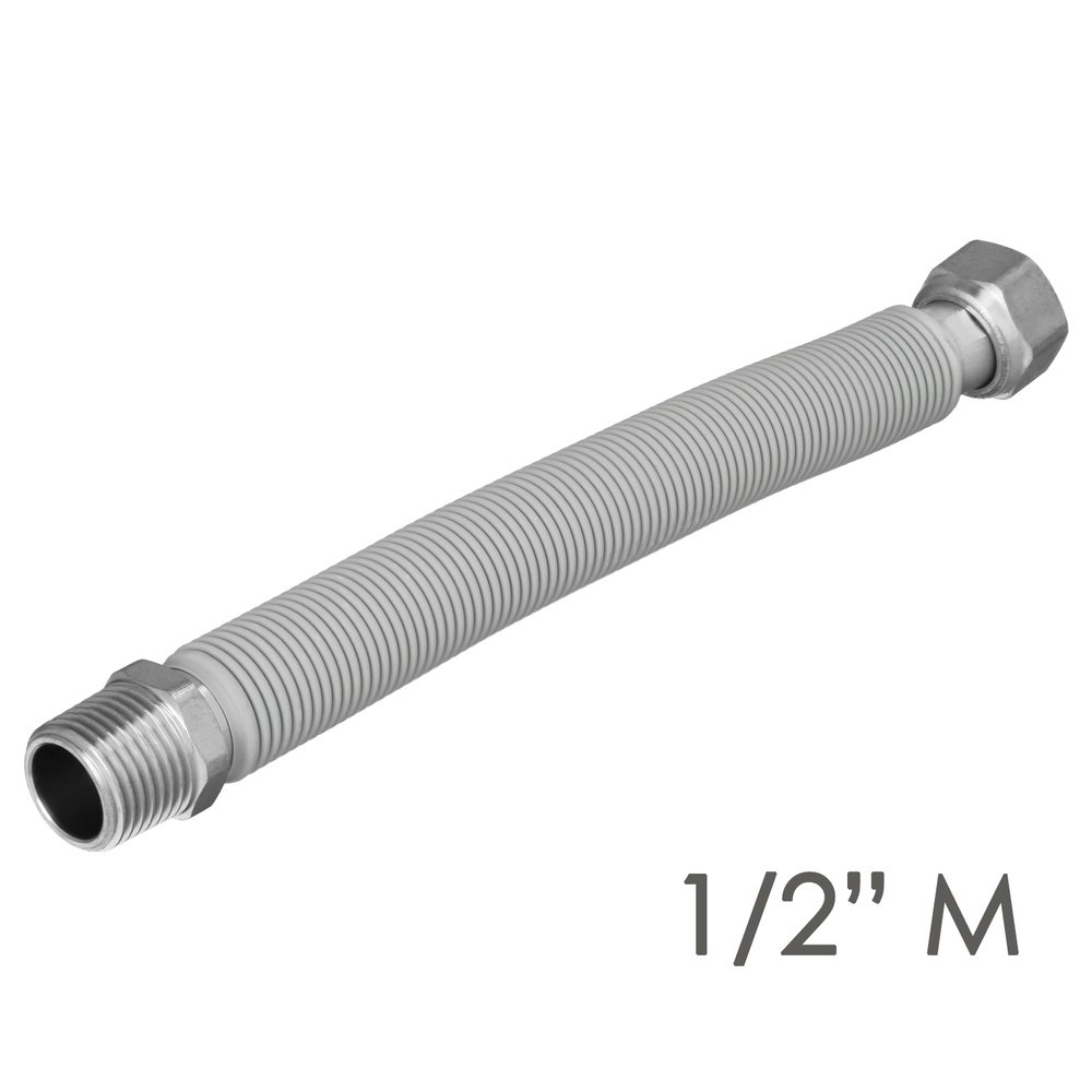 Tuberia Extensible Agua Acero Inoxidable Corrugado. Longitud de 22,5 a 30 cm. Tomas 1/2" - Imagen 3