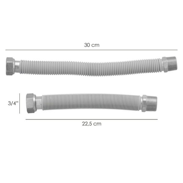 Tuberia Extensible Agua Acero Inoxidable Corrugado. Longitud de 22,5 a 30 cm. Tomas 3/4" - Imagen 2