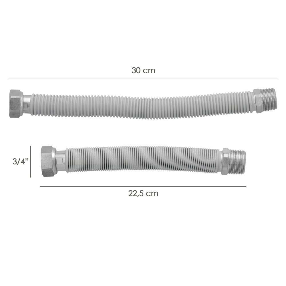 Tuberia Extensible Agua Acero Inoxidable Corrugado. Longitud de 22,5 a 30 cm. Tomas 3/4" - Imagen 2