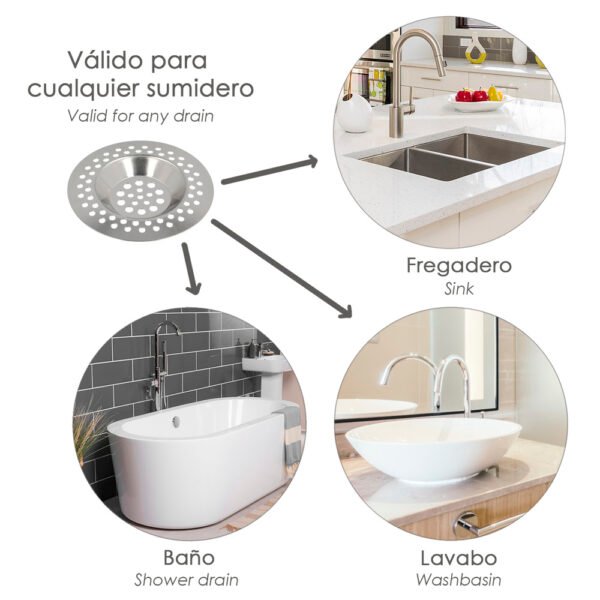 Filtro Cestillo Para Lavabo / Fregadero Inoxidable 8 cm. - Imagen 3