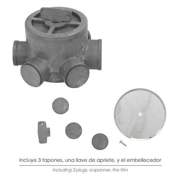 Bote Sifónico PVC Tuberias Ø 110 mm. Salidas Ø 50 y 40 mm. Altura 105 mm. - Imagen 5