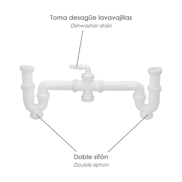 Sifon Doble Con Racor 1 1/2" Salida Ø 40 Mm Extralargo - Imagen 3