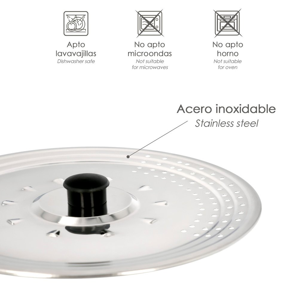 Tapadera Multiusos Acero Inoxidable Ø 21 cm. Uso Tapa Anti Salpicaduras y Escurridor. Tapadera Adpatable Diferentes Medidas - Imagen 3