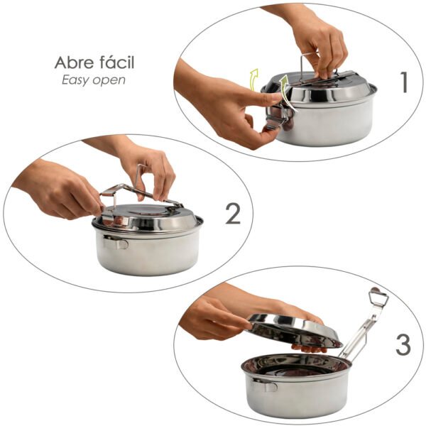 Fiambrera Metalica De Acero Inoxidable Con 2 Platos Ø 16 cm. Lunch Box, Fiambrera Metalica, Porta Alimentos Metalico, - Imagen 4