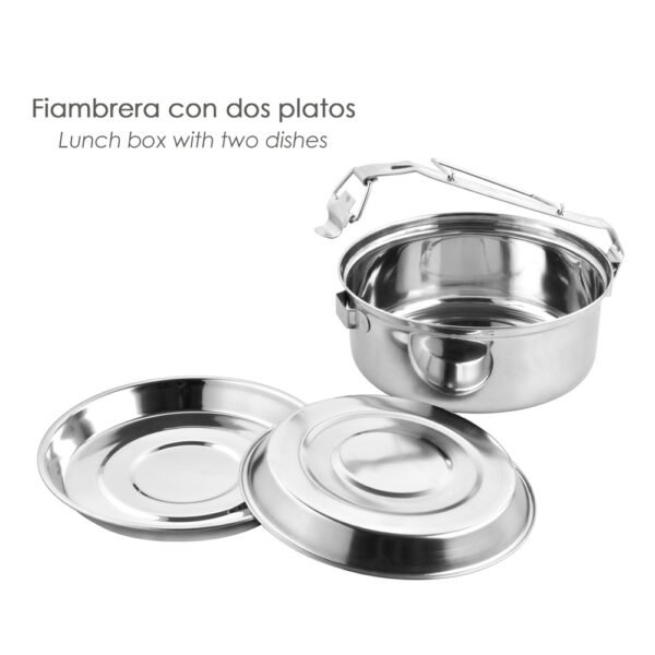 Fiambrera Metalica De Acero Inoxidable Con 2 Platos Ø 18 cm. Lunch Box, Fiambrera Metalica, Porta Alimentos Metalico, - Imagen 3