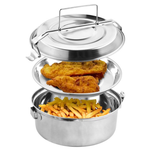 Fiambrera Metalica De Acero Inoxidable Con 2 Platos Ø 18 cm. Lunch Box, Fiambrera Metalica, Porta Alimentos Metalico, - Imagen 5