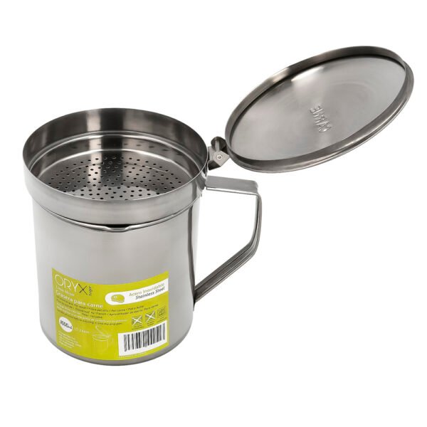 Grasera Acero Inoxidable Para Carne, Aceitera Aceite Usado 1,0 Lts. Con Colador y Tapa, Recipiente Reciclaje Aceite Usado Carne - Imagen 3
