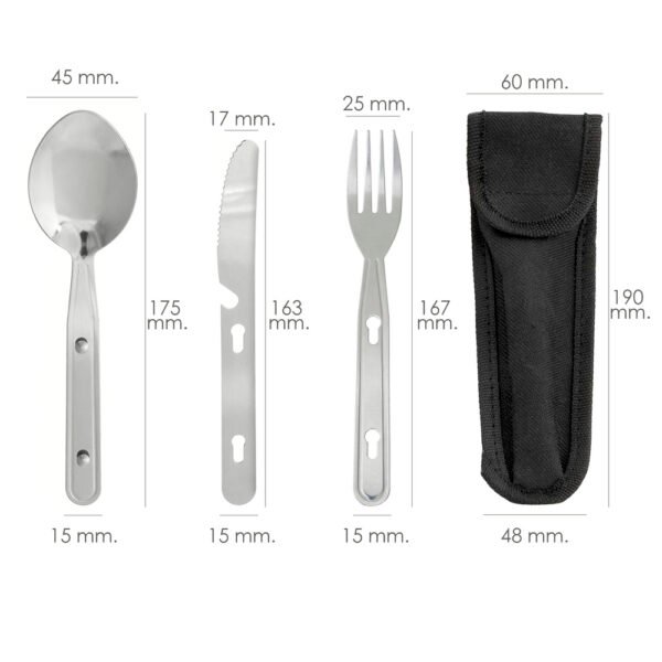 Cubiertos Camping Acero Inoxidable 3 Piezas Con Funda Nylon - Imagen 2