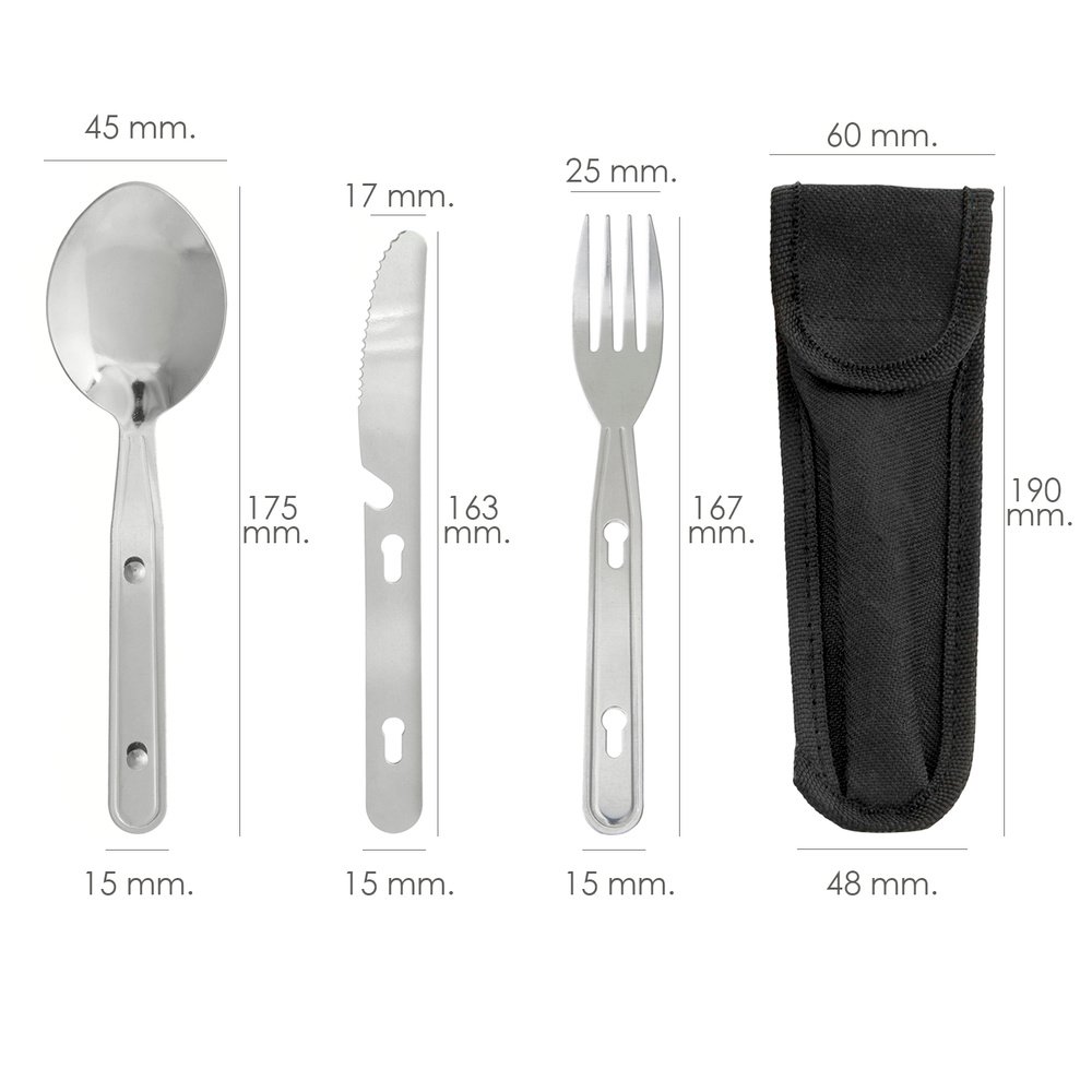 Cubiertos Camping Acero Inoxidable 3 Piezas Con Funda Nylon - Imagen 2