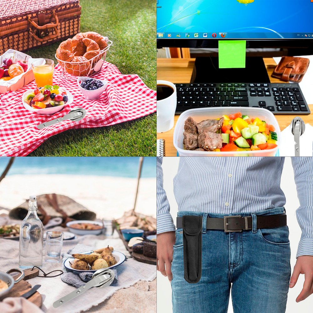 Cubiertos Camping Acero Inoxidable 3 Piezas Con Funda Nylon - Imagen 3