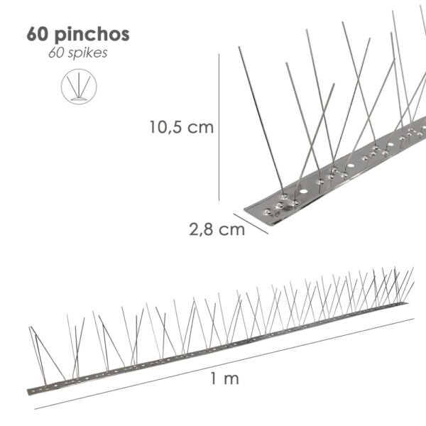 Pincho Anti Palomas / Pajaros 1 Metro Inoxidable Pincho Doble 60 Pinchos. Adaptable a Varias Posiciones - Imagen 2