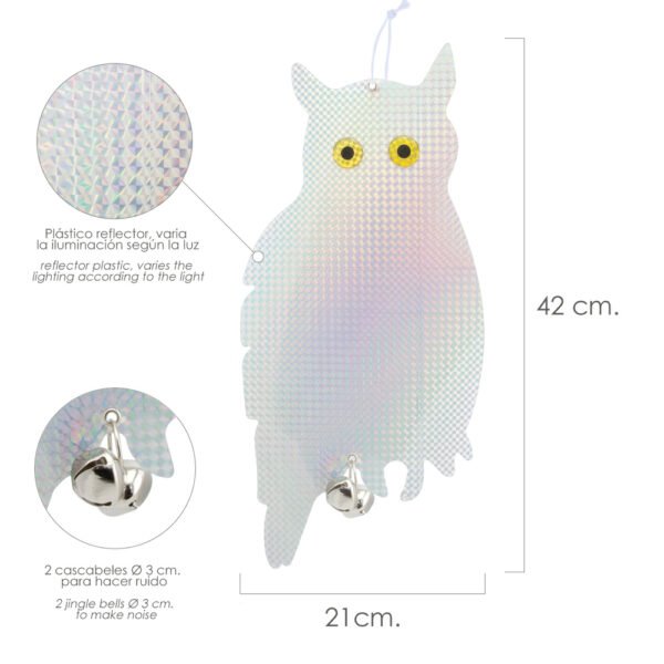 Buho Espantapajaros Reflectante Para Colgar Con 2 Cascabeles (2 Piezas) - Imagen 2