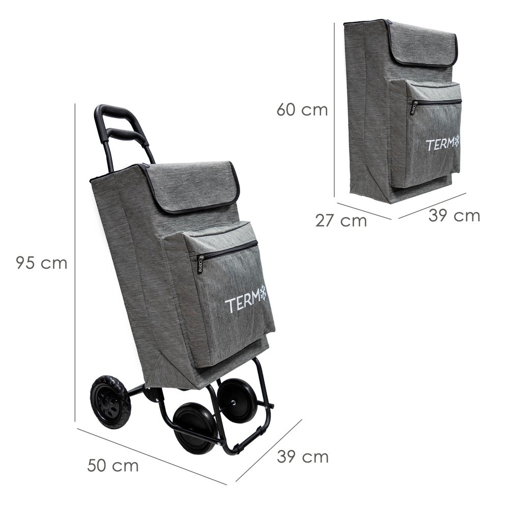 Carro De La Compra 4 Ruedas Jaspeado Gris 45 Litros Carrito De La Compra Poliester Con Bolsa Térmica Refrigeración - Imagen 9