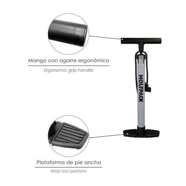 Bomba Aire 5,5 Bares Cuerpo Acero, Valvulas SCHRADER y PRESTA con Adaptadores. Bomba Bicicletas, Bomba coches - Imagen 3