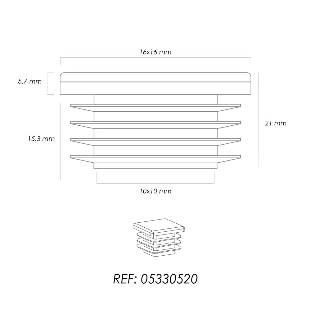 Contera Interior Plastico Cuadrada 16x16 mm. Color Negro. Bolsa 200 Unidades. Contera Mesa, Silla, Muebles, Estanteria - Imagen 6