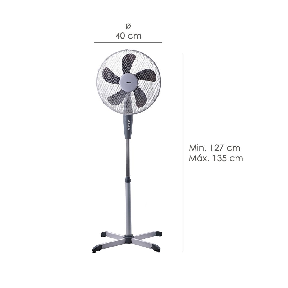 Ventilador Pie Ø 40 x 135 cm. 45 W. Oscilación Automatica, Altura Regulable, Cabezal Inclinable, Base Estable 60x60 cm. - Imagen 2