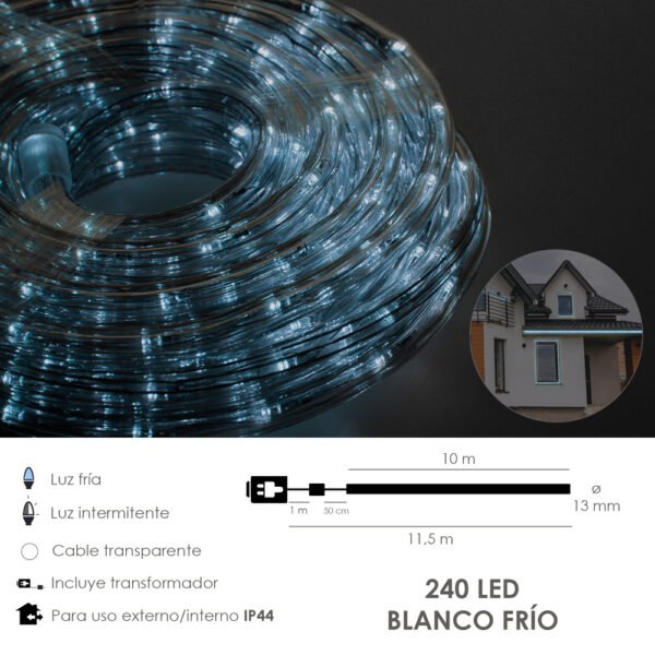 Luces Navidad Tubo Luz Blanca Fria 240 LEDs Uso Exteriores / Interiores Protección IP44 Rollo 10 Metros - Imagen 2
